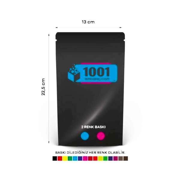 13X22,5 Cm 2 Baskılı Siyah Renkli Tek Taraf İki Renk Doypack Torba 250 Gr /63/
