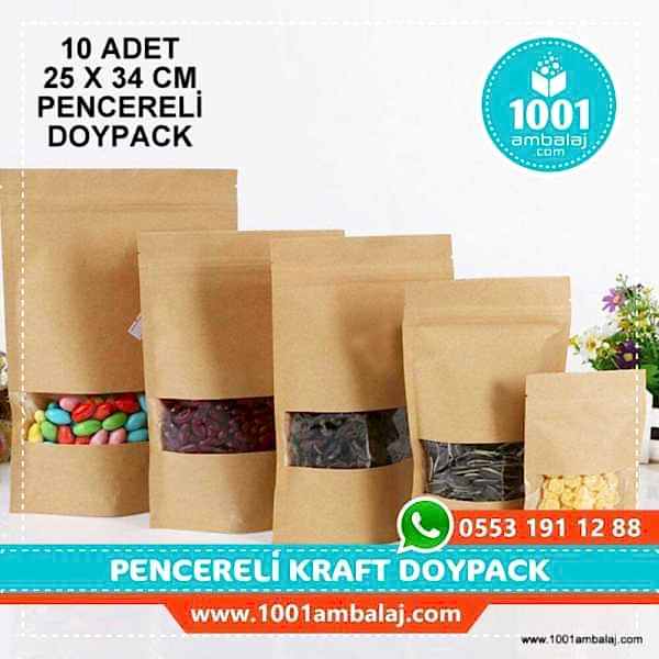 25X34 Cm Kraft Pencereli * 10 Adet * Kilitli Doypack Torba 1500 Gr /43/