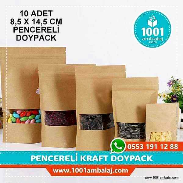 8,5X14,5 Cm Kraft Pencereli * 10 Adet * Kilitli Doypack Torba 50 Gr /37/