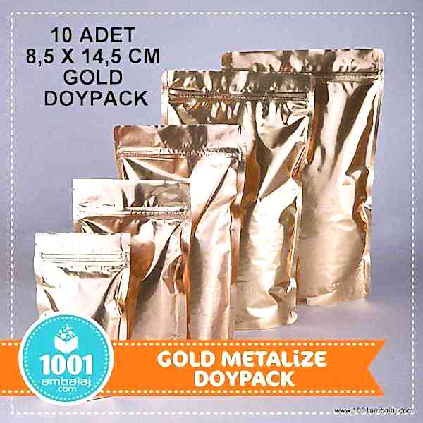 8,5X14,5 Cm Gold ( Altın ) * 10 Adet * Kilitli Doypack Torba 50 Gr /20/
