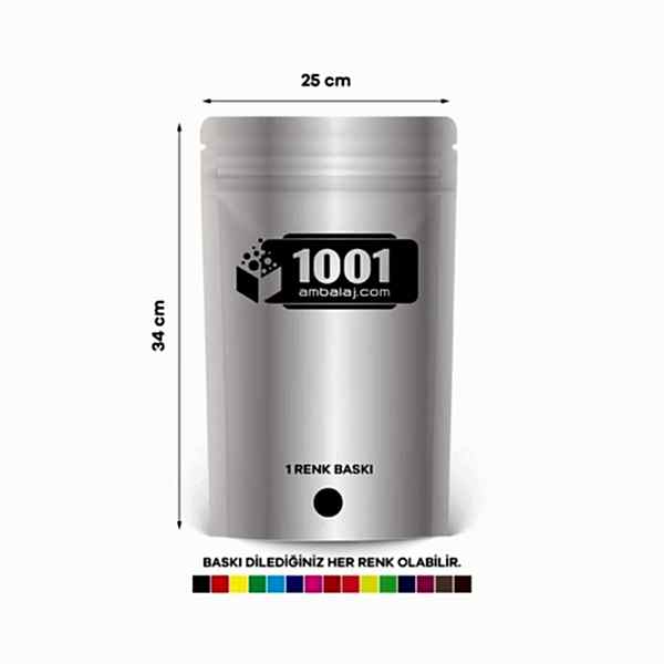 25X34 Cm 1 Baskılı Alüminyum Renkli Tek Taraf Tek Renk Doypack Torba 1500 Gr /07/