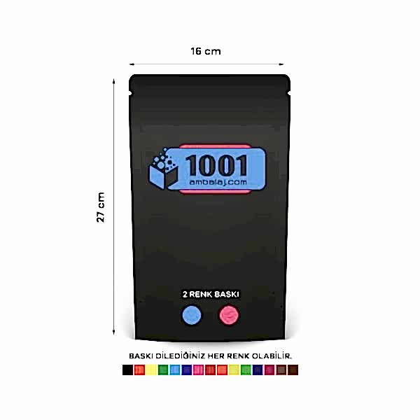 16X27 Cm 2 Baskılı Mat Siyah Renkli Tek Taraf İki Renk Doypack Torba 500 Gr /68/