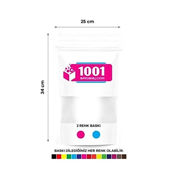 25X34 Cm 2 Baskılı Beyaz Renkli Pencereli Tek Taraf İki Renk Doypack Torba 1500 Gr /14/