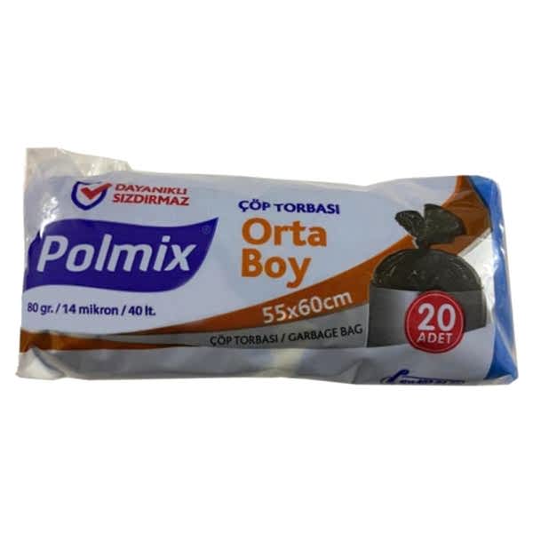 Çöp Torbası Polmix Orta Boy 80 Gram 55X60 Siyah 1 Paket