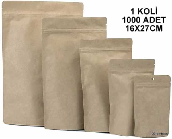 16X27 Cm Kraft (1000 Adet 1 Koli) Kilitli Doypack Torba 500 Gr /33/
