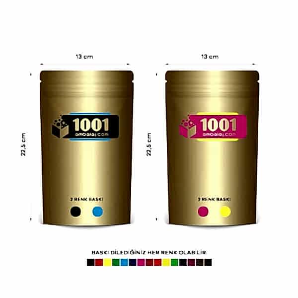 13X22,5 Cm 4 Baskılı Gold ( Altın ) Renkli İki Taraf İki Renk Doypack Torba 250 Gr /22/
