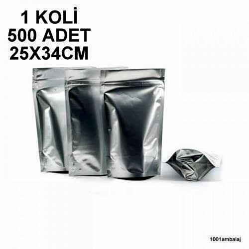 25X34 Cm Alüminyum 1 Koli 500 Adet Kilitli Doypack Torba 1500 Gr /07/