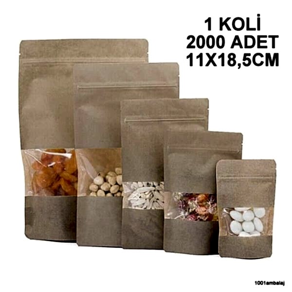 11X18,5 Cm Kraft Pencereli (1 Koli 2000 Adet) Kilitli Doypack Torba 100 Gr /38/