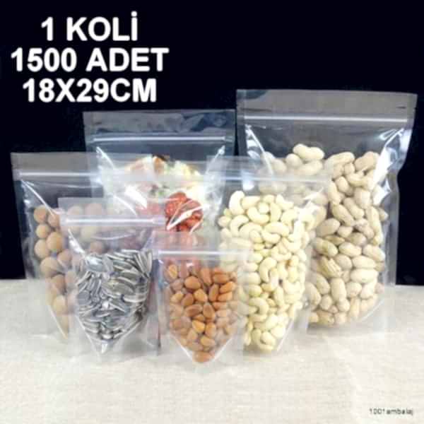 18X29 Cm Şeffaf 1 Koli 1500 Adet Kilitli Doypack Torba 750 Gr /74/