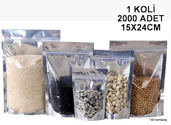 15X24 Cm Ön Şeffaf Arka Metalize 1 Koli 2000 Adet Kilitli Doypack Torba 350 Gr /57/
