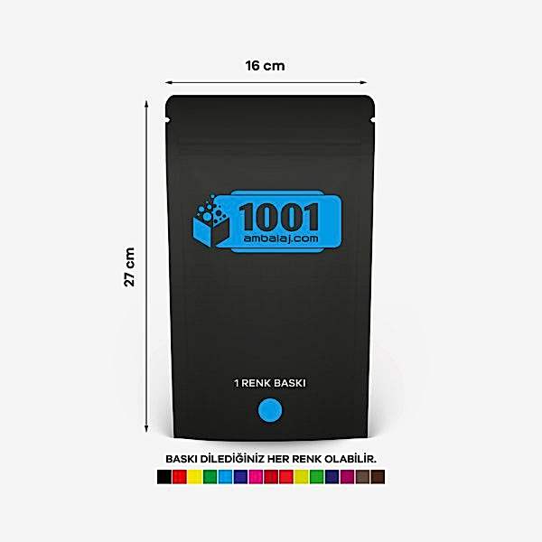 16X27 Cm 1 Baskılı Mat Siyah Renkli Tek Taraf Tek Renk Doypack Torba 500 Gr /68/