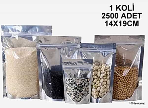 14X19 Cm Ön Şeffaf Arka Metalize 1 Koli 2500 Adet Kilitli Doypack Torba 250 Gr /56/