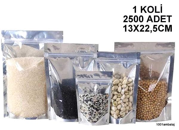 13X22,5 Cm Ön Şeffaf Arka Metalize 1 Koli 2500 Adet Kilitli Doypack Torba 250 Gr /55/