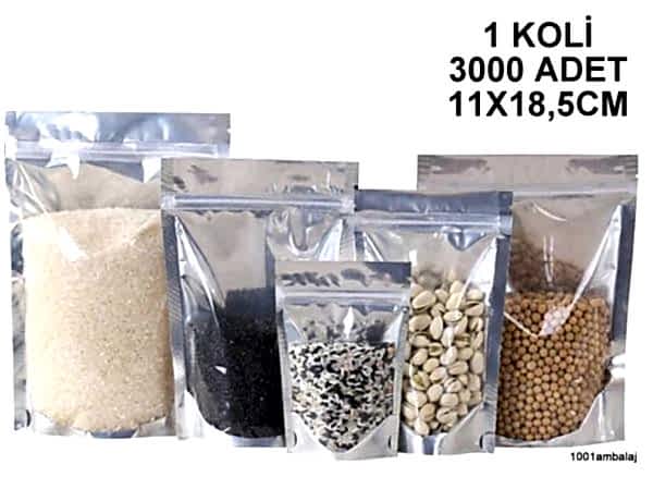 11X18,5 Cm Ön Şeffaf Arka Metalize 1 Koli 3000 Adet Kilitli Doypack Torba 100 Gr /54/