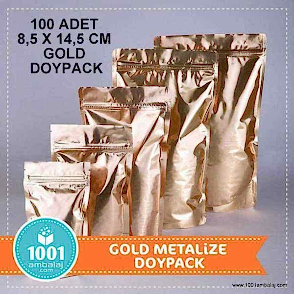 8,5X14,5 Cm Gold ( Altın ) 100 Adet Kilitli Doypack Torba 50 Gr /20/