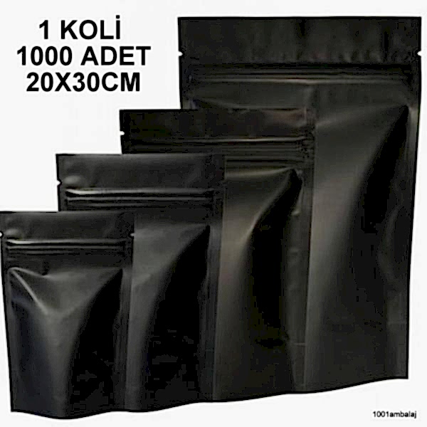 20X30 Cm Mat Siyah 1 Koli 1000 Adet Kilitli Doypack Torba 1000 Gr /69/