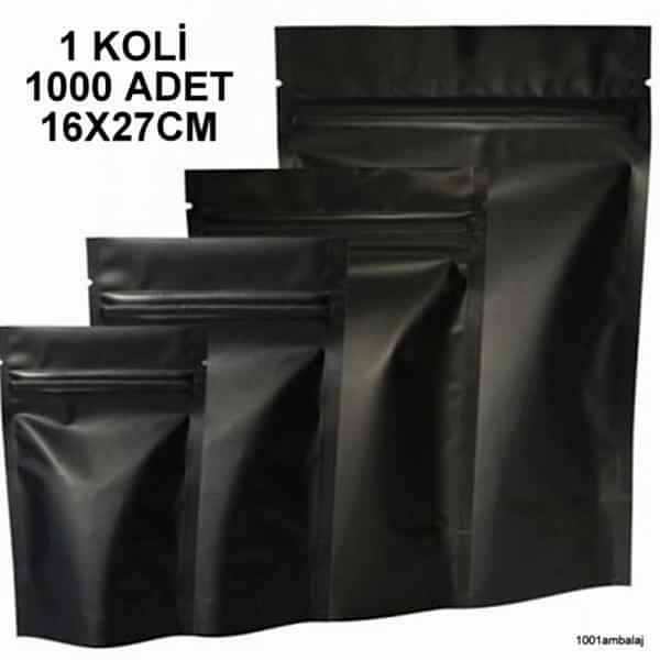 16X27 Cm Mat Siyah 1 Koli 1000 Adet Kilitli Doypack Torba 500 Gr /68/
