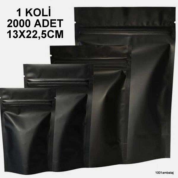 13X22,5 Cm Mat Siyah 1 Koli 2000 Adet Kilitli Doypack Torba 250 Gr /67/