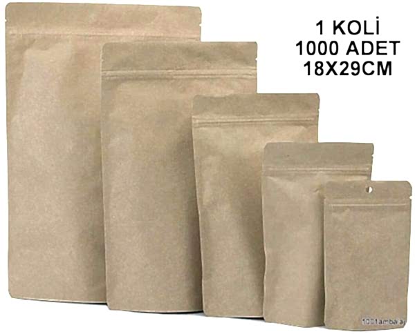 18X29 Cm Kraft 1 Koli 1000 Adet Kilitli Doypack Torba 750 Gr /34/
