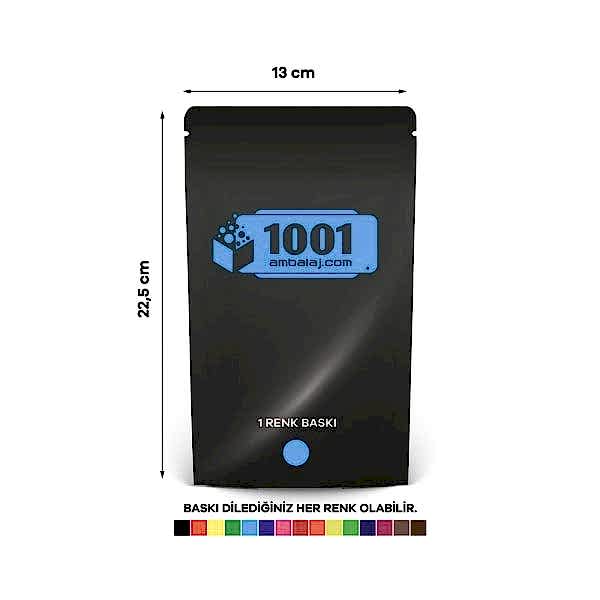 13X22,5 Cm 1 Baskılı Siyah Renkli Tek Taraf Tek Renk Doypack Torba 250 Gr /63/