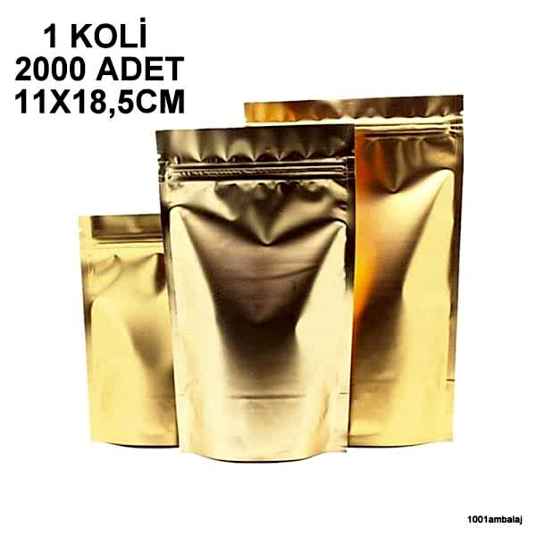 11X18,5 Cm Gold ( Altın ) 1 Koli 2000 Adet Kilitli Doypack Torba 100 Gr /21/
