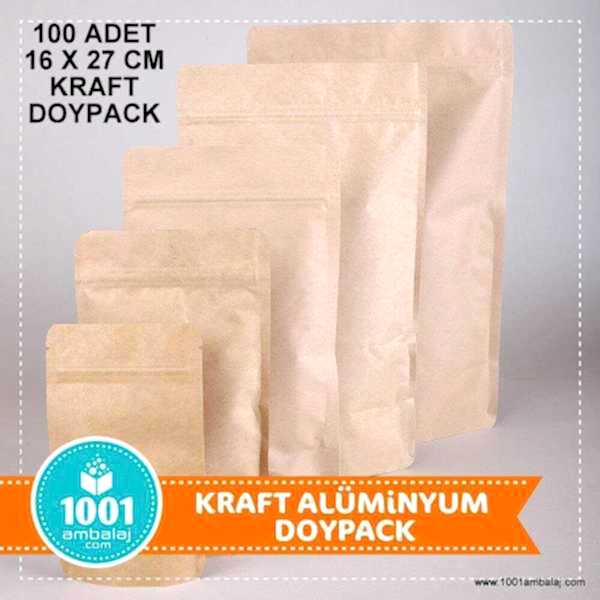 16X27 Cm Kraft 100 Adet Kilitli Doypack Torba 500 Gr /33/