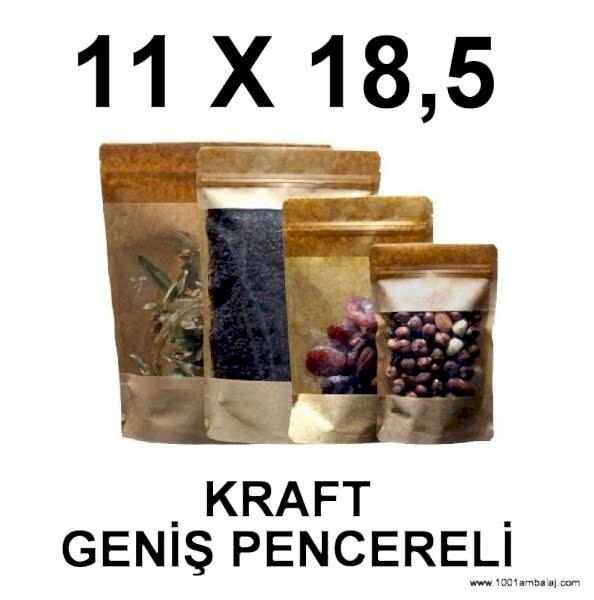 11X18,5 Cm Kraft Renk Doypack Torba Geniş Pencereli /44/