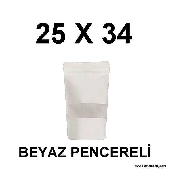 25X34 Cm Beyaz Renk Doypack Torba Pencereli /14/