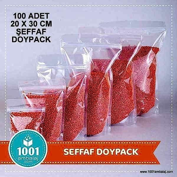 20X30 Cm Şeffaf 100 Adet Kilitli Doypack Torba 1000 Gr /75/
