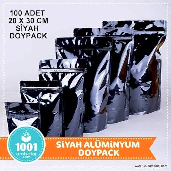 20X30 Cm Siyah 100 Adet Kilitli Doypack Torba 1000 Gr /65/