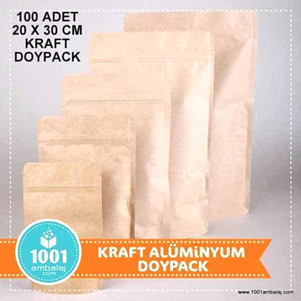 20X30 Cm Kraft 100 Adet Kilitli Doypack Torba 1000 Gr /35/