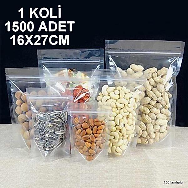 16X27 Cm Şeffaf 1 Koli 1500 Adet Kilitli Doypack Torba 500 Gr /73/