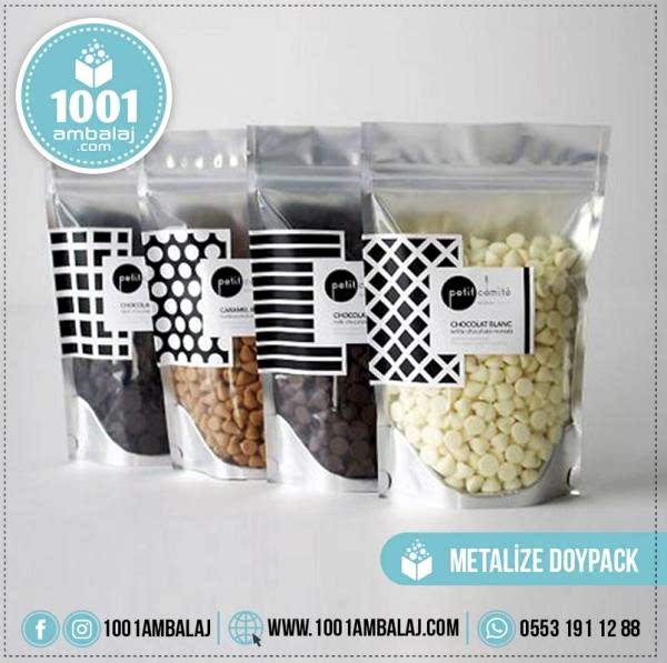 11X18,5 Cm 2 Baskılı Ön Şeffaf Arka Metalize Renkli İki Taraf Tek Renk Doypack Torba 100 Gr /54/