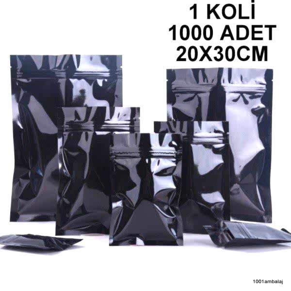 20X30 Cm Siyah 1 Koli 1000 Adet Kilitli Doypack Torba 1000 Gr /65/