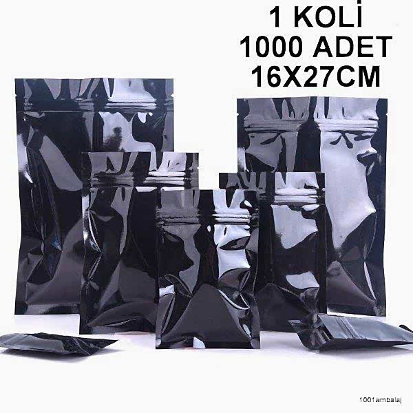 16X27 Cm Siyah 1 Koli 1000 Adet Kilitli Doypack Torba 500 Gr /64/