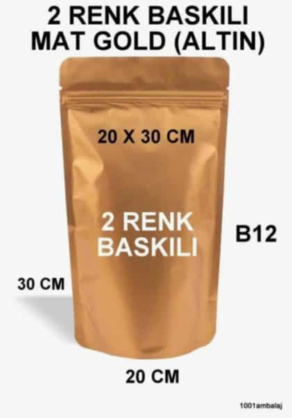 20X30 Cm 2 Baskılı Mat Gold ( Altın Renkli ) Tek Taraf İki Renk Doypack Torba 1000 Gr /28/