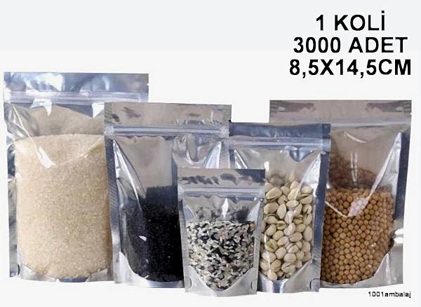 8,5X14,5 Cm Ön Şeffaf Arka Metalize 1 Koli 3000 Adet Kilitli Doypack Torba 50 Gr /53/
