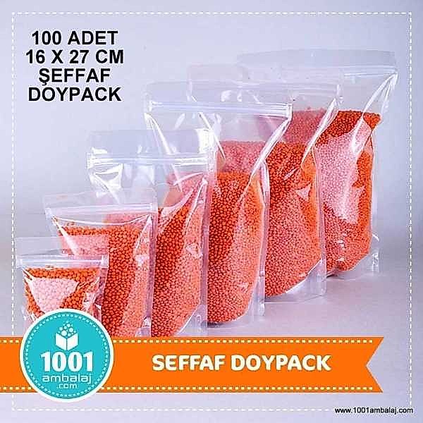 16X27 Cm Şeffaf 100 Adet Kilitli Doypack Torba 500 Gr /73/