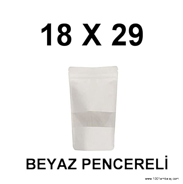 18X29 Cm Beyaz Renk Doypack Torba Pencereli /12/