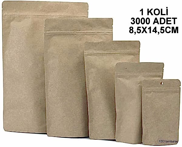 8,5X14,5 Cm Kraft 1 Koli 3000 Adet Kilitli Doypack Torba 50 Gr /29/