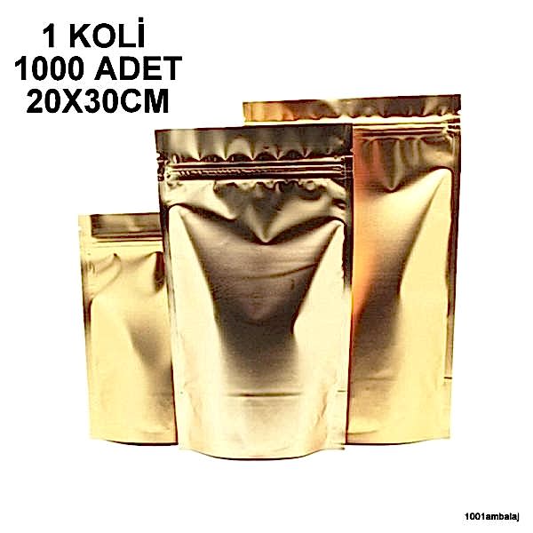 20X30 Cm Gold ( Altın ) 1 Koli 1000 Adet Kilitli Doypack Torba 1000 Gr /24/