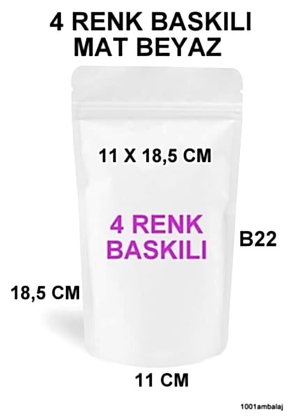 11X18,5 Cm 4 Baskılı Mat Beyaz Renkli İki Taraf İki Renk Doypack Torba 100 Gr /16/