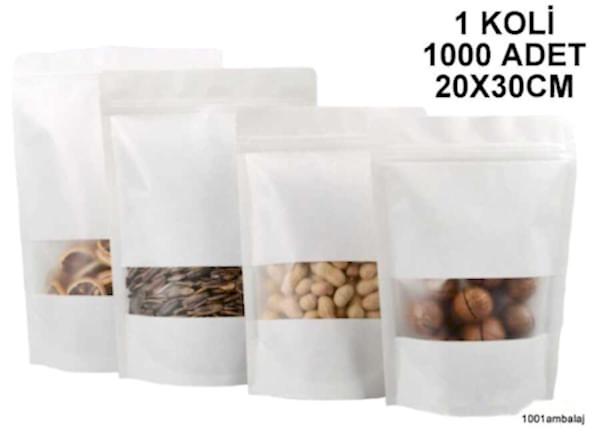 20X30 Cm Beyaz Pencereli 1 Koli 1000 Adet Kilitli Doypack Torba 1000 Gr /13/