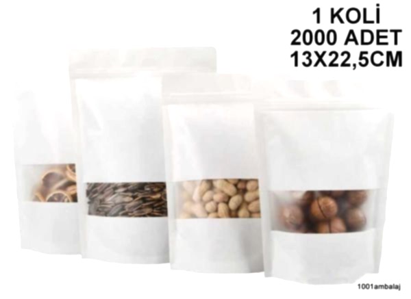 13X22,5 Cm Beyaz Pencereli 1 Koli 2000 Adet Kilitli Doypack Torba 250 Gr /10/