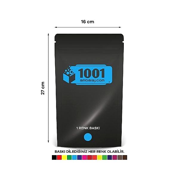 16X27 Cm 1 Baskılı Siyah Renkli Tek Taraf Tek Renk Doypack Torba 500 Gr /64/