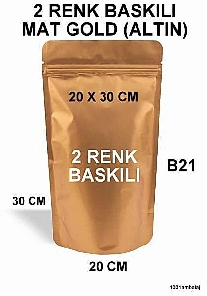 20X30 Cm 2 Baskılı Mat Gold ( Altın Renkli ) İki Taraf Tek Renk Doypack Torba 1000 Gr /28/