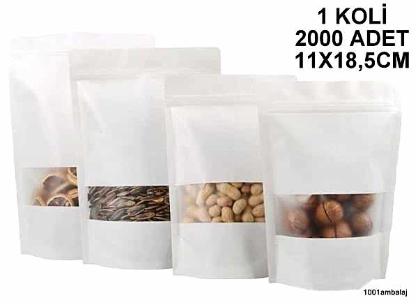 11X18,5 Cm Beyaz Pencereli 1 Koli 2000 Adet Kilitli Doypack Torba 100 Gr /09/