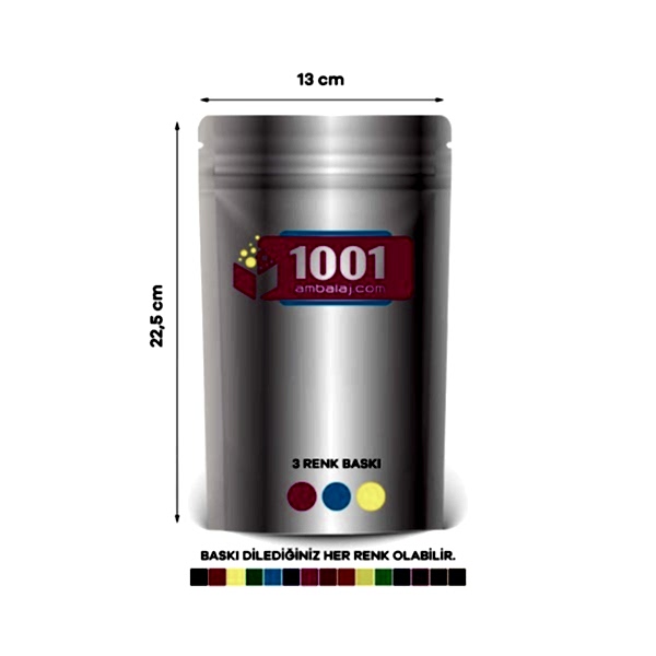 13X22,5 Cm 3 Baskılı Alüminyum Renkli Tek Taraf Üç Renk Doypack Torba 250 Gr /03/