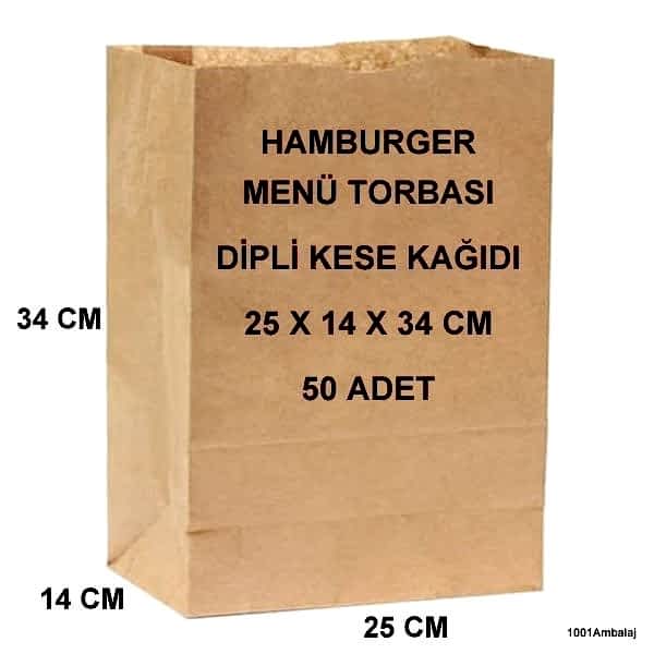 Paket Servis Torbası 25X14X34 Cm Kraft Renk 50 Adet