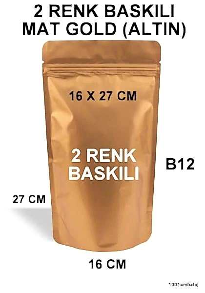 16X27 Cm 2 Baskılı Mat Gold ( Altın Renkli ) Tek Taraf İki Renk Doypack Torba 500 Gr /27/